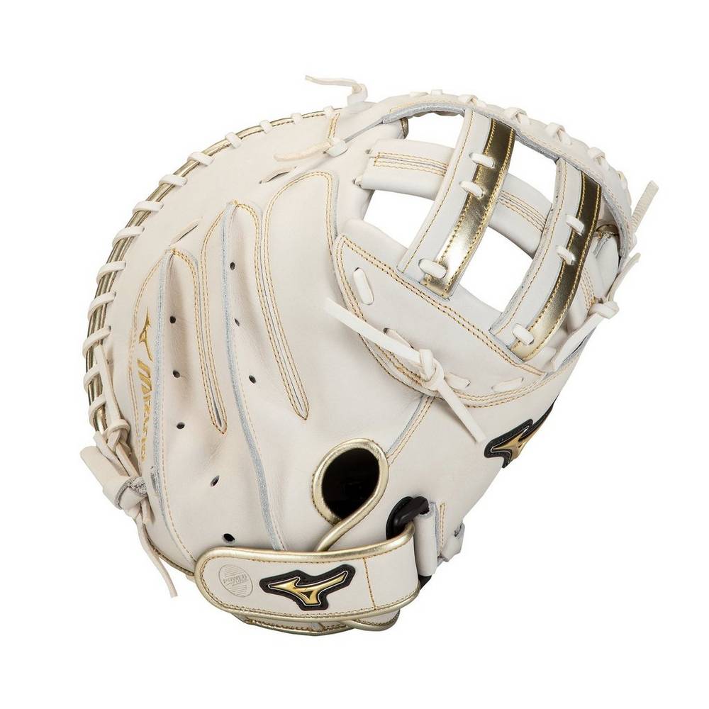 Mizuno Women's MVP Prime SE Fastpitch Softball Catcher’s Mitt 34" White/Gold (312877-BOR)